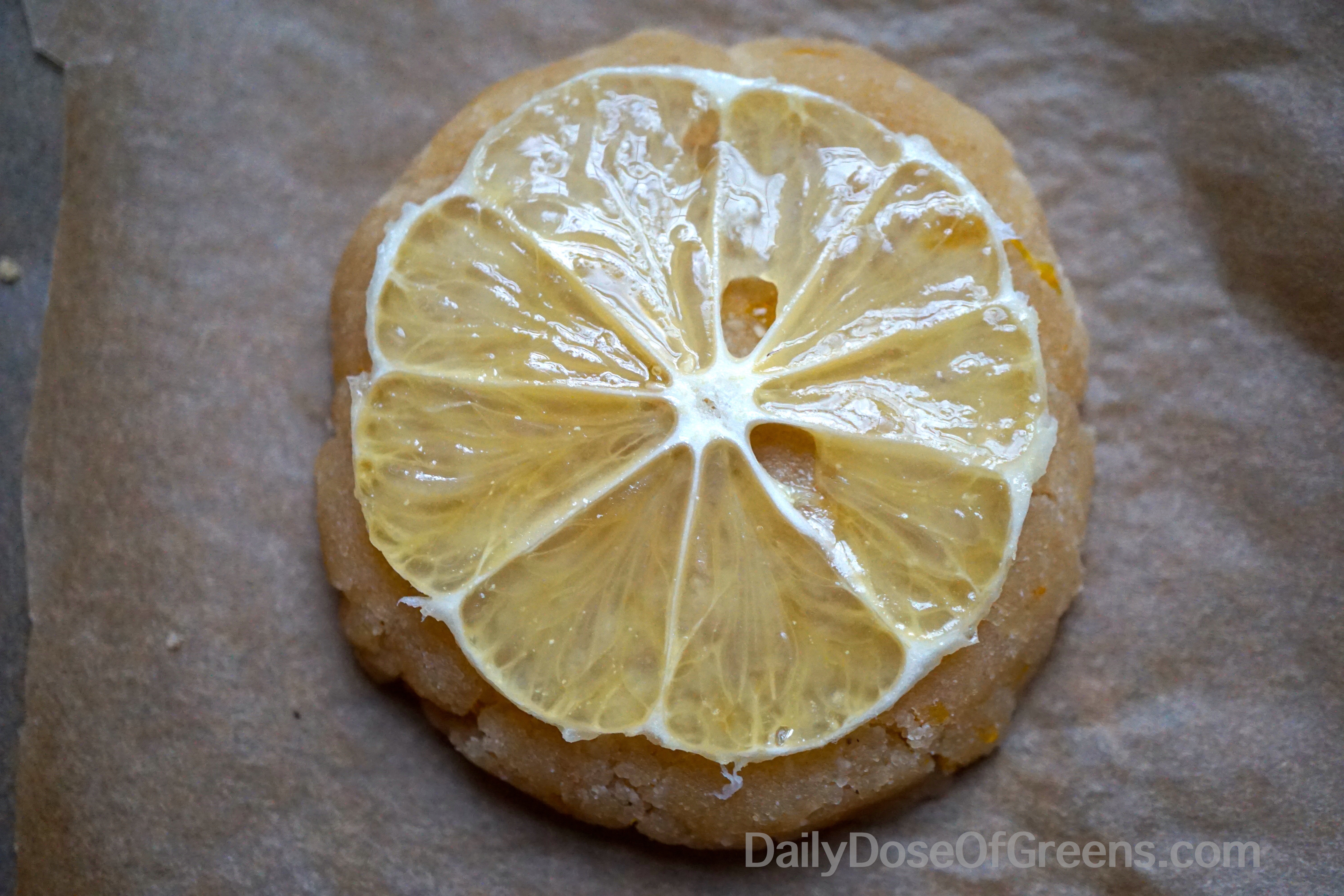 Citrus Tea Cookie topped with a Meyer lemon prior to baking